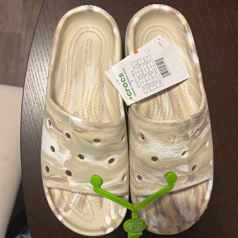 NWT Crocs Slides- Cream and Tan